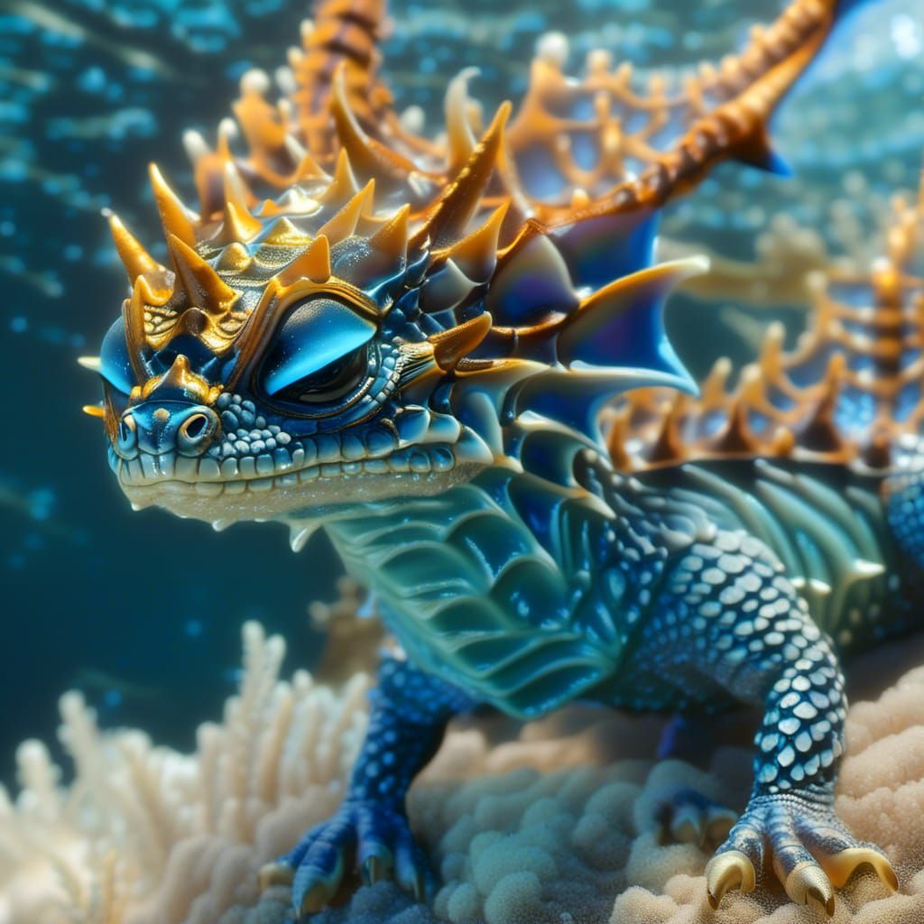Ocean Crystal Dragon Hatchling in Hyperrealistic Style