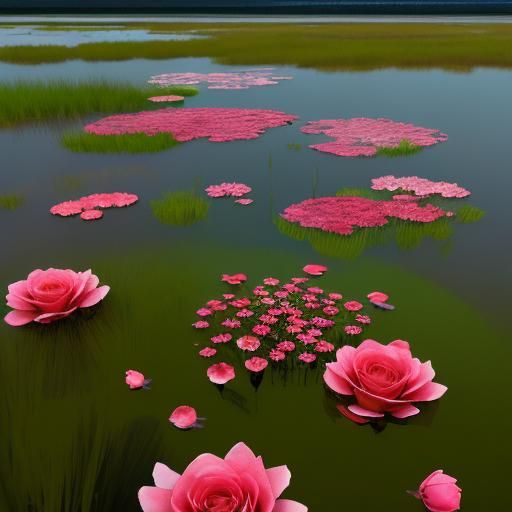 Swamp Flowers Reflected in Marsh Landscape