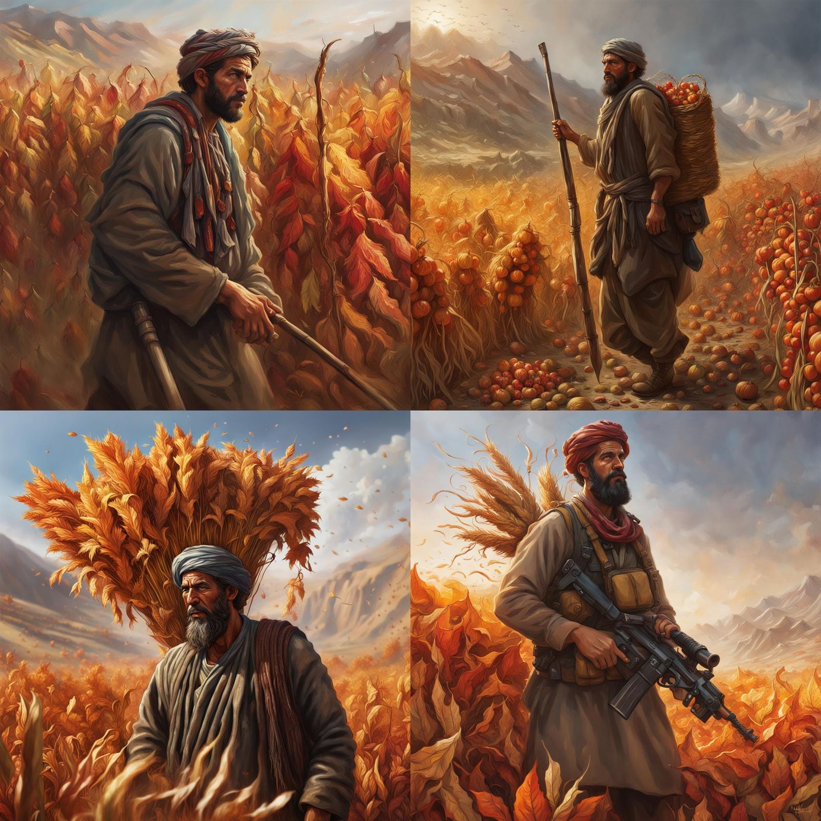 Hyperrealistic Afghanistan Harvest in Autumn Splash Art