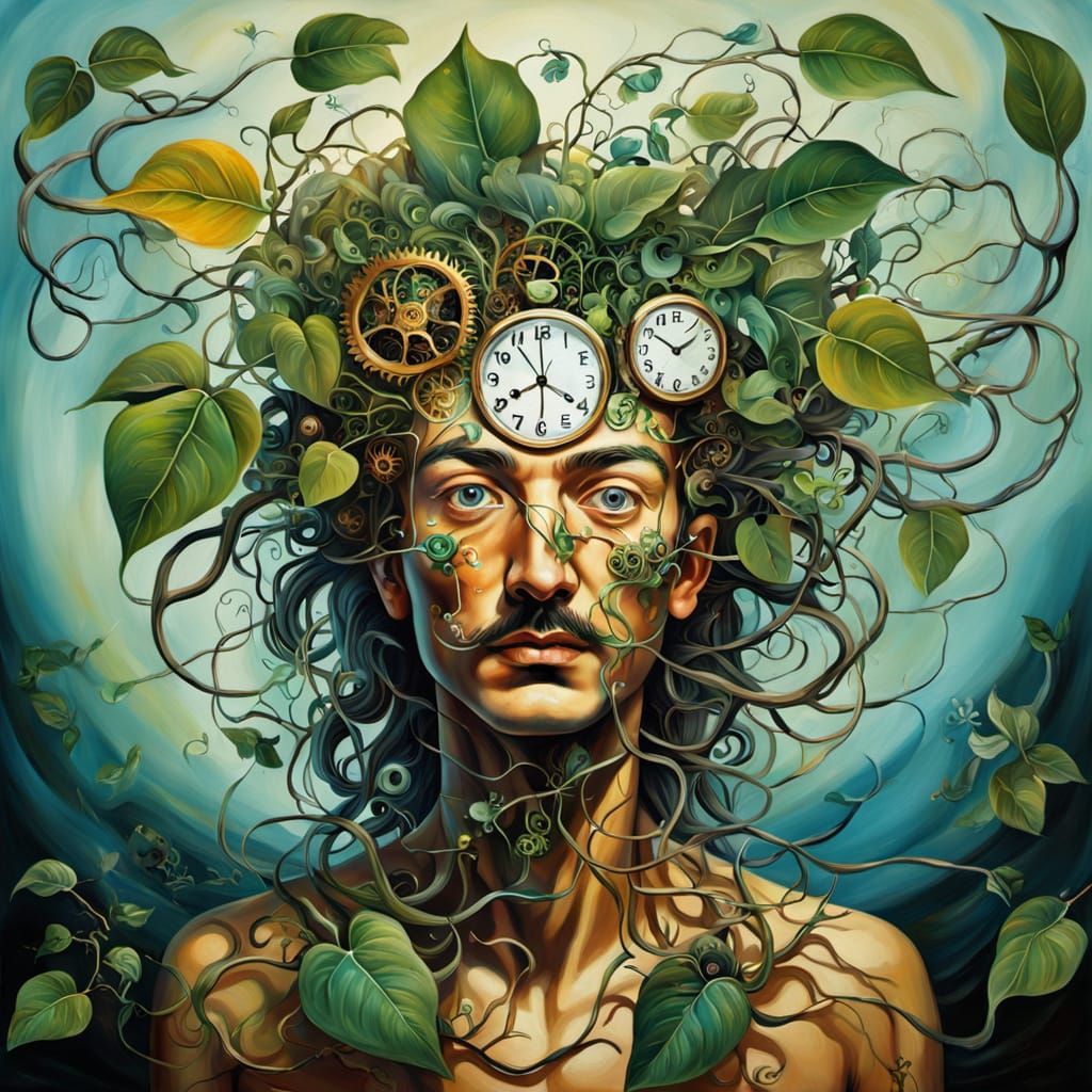 Surreal Clockwork Portrait in Vibrant Oil Painting