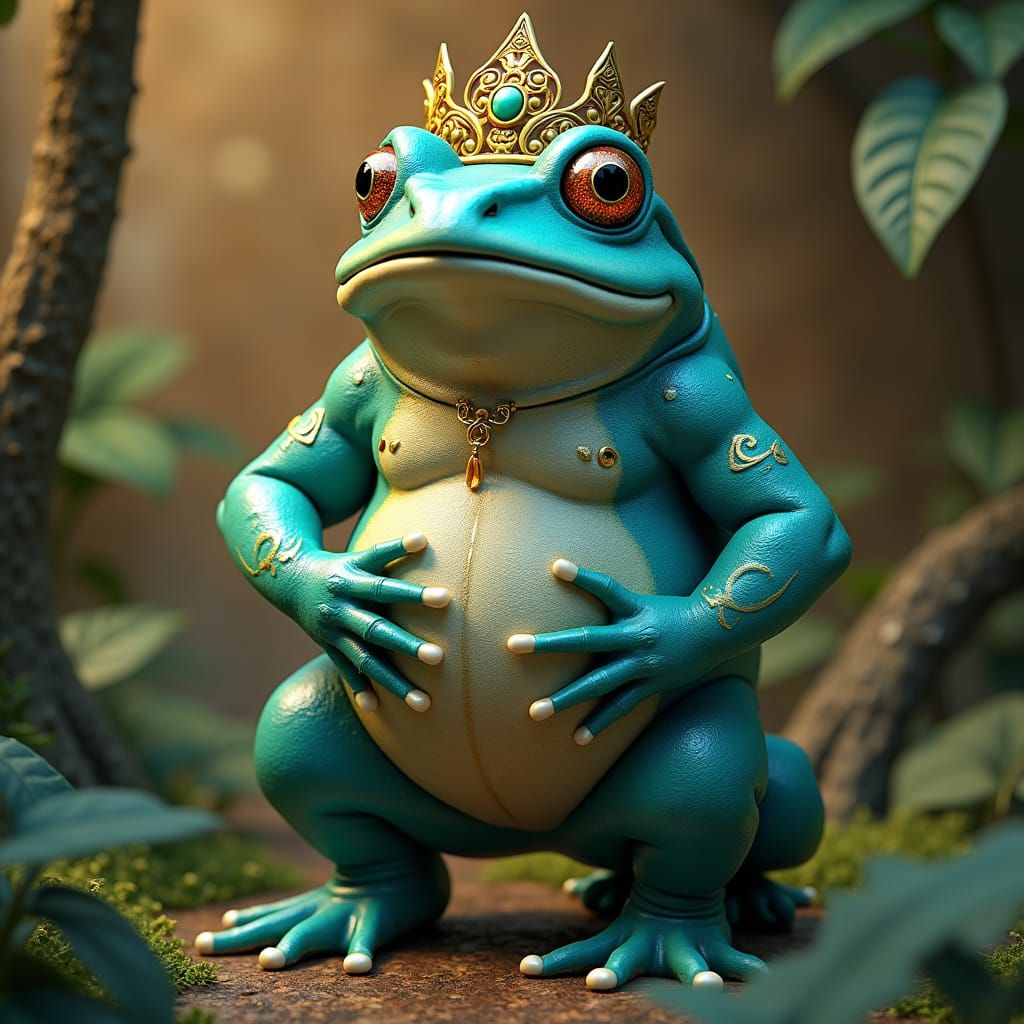 Regal Frog Person in Mystical Fantasy Realm