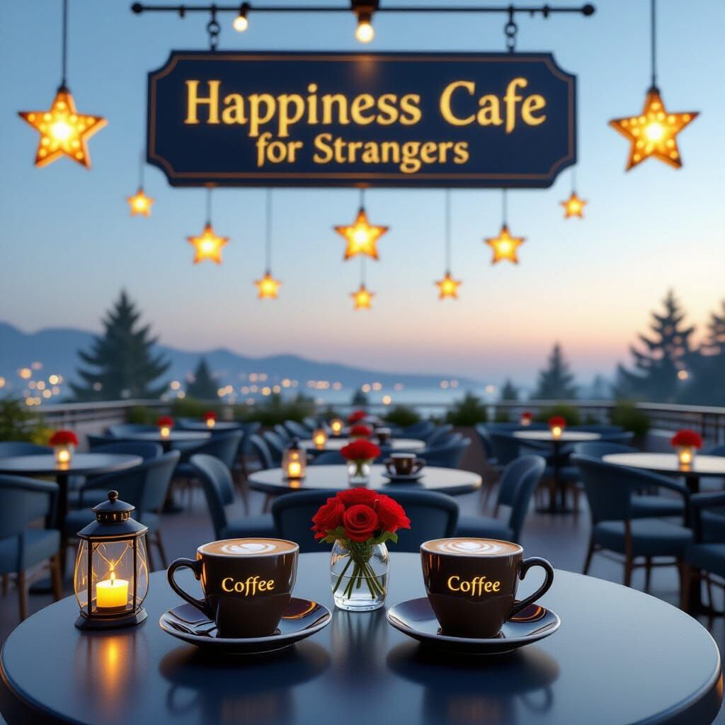 Elegant Cafe with Star Lanterns and Coffee Cups