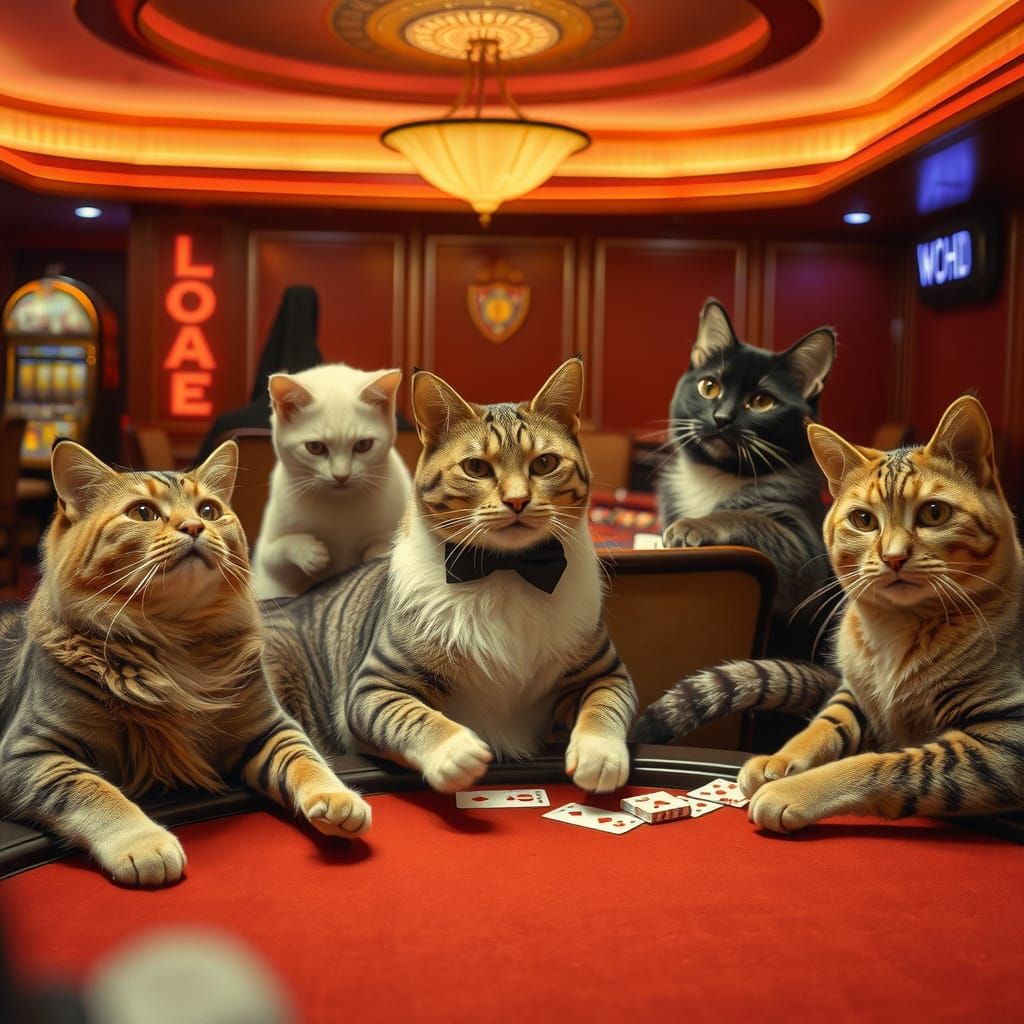 Cats Gambling in Retro Surrealist Casino