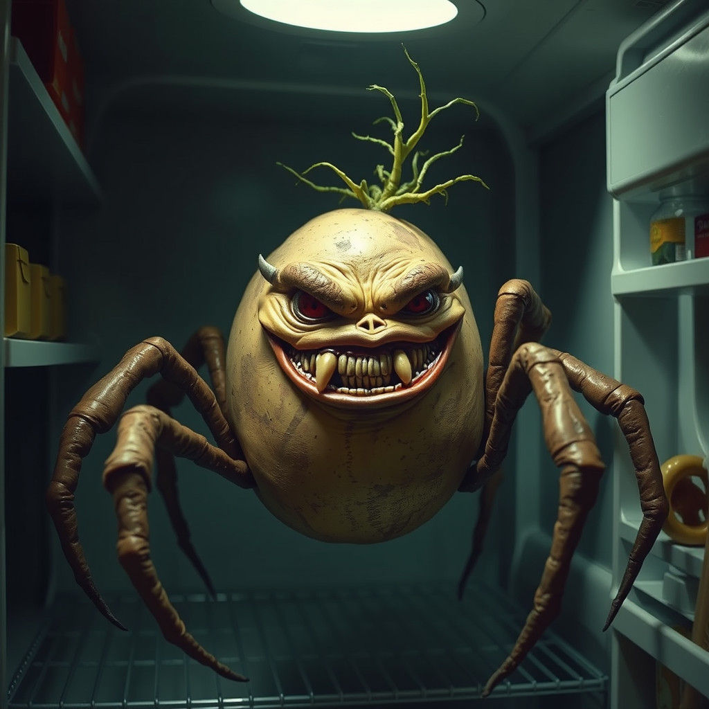Menacing Potato Spider Lurking in Fridge