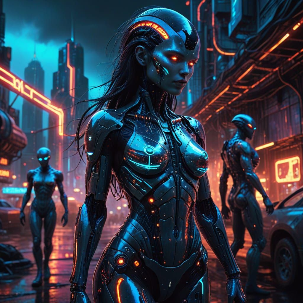 Cyberpunk Wasteland: Transparent Woman in Ominous City