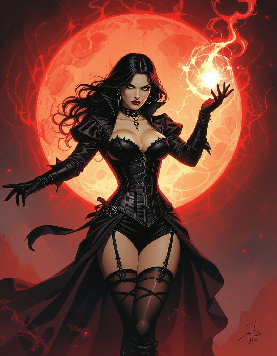 Victorian Warlock Casting Spell in Heroic Fantasy Style