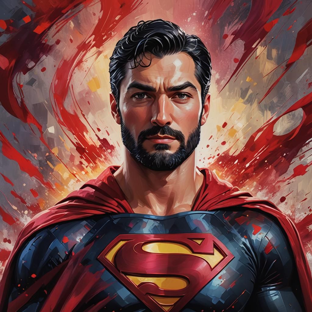 Joyful Superman Portrait in Mixed Media Style