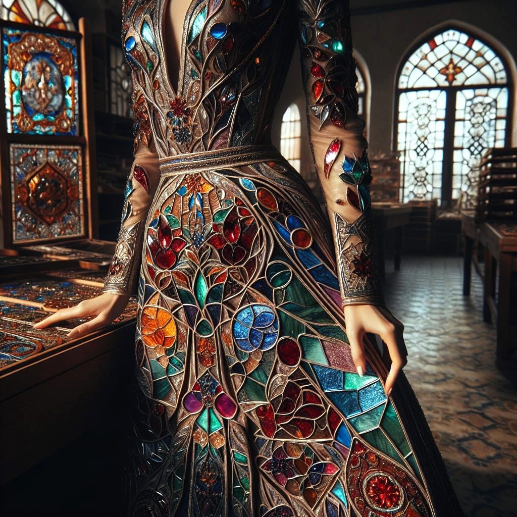 Elegant Middle Eastern Woman in Stained Glass Fashion