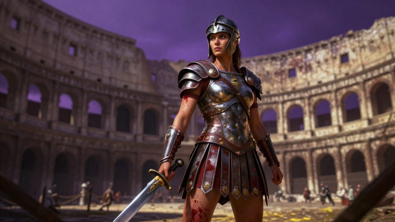 Victorious Female Gladiator in Roman Colosseum Dark Fantasy ...