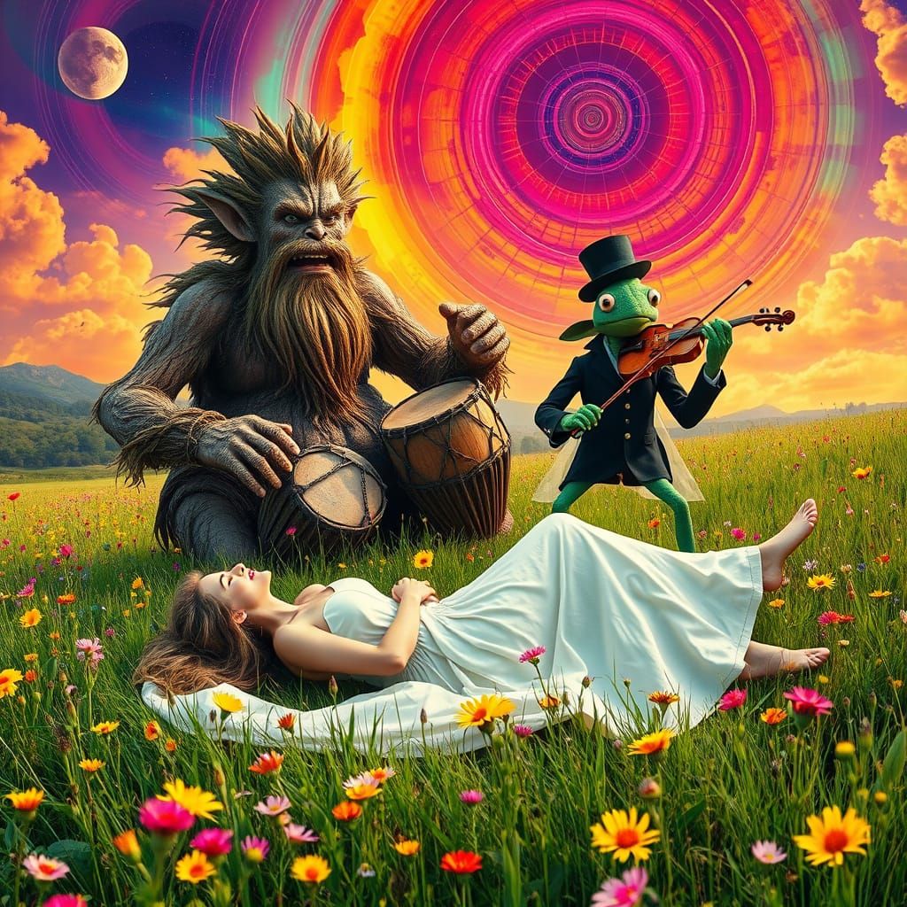 Dreamlike Meadow Concert in Pablo Amaringo Style