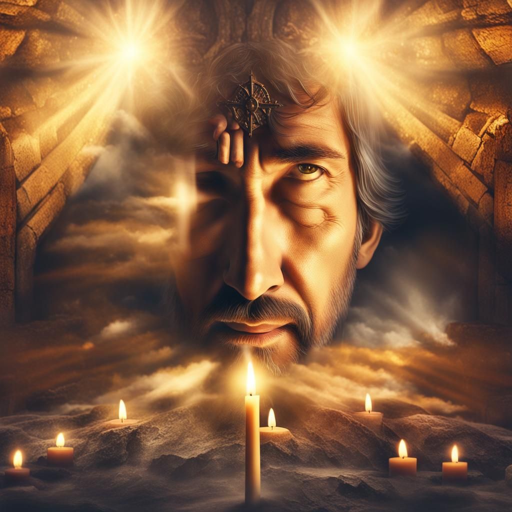 Man Praying in Church with Golden Light