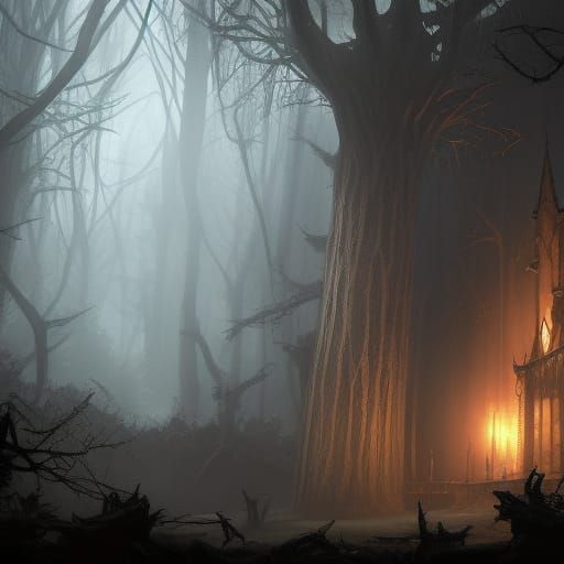 High Gothic Noir Temple in Dark Forest
