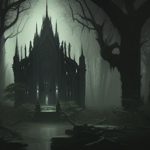 Dark Fantasy Gothic Temple in Forest
