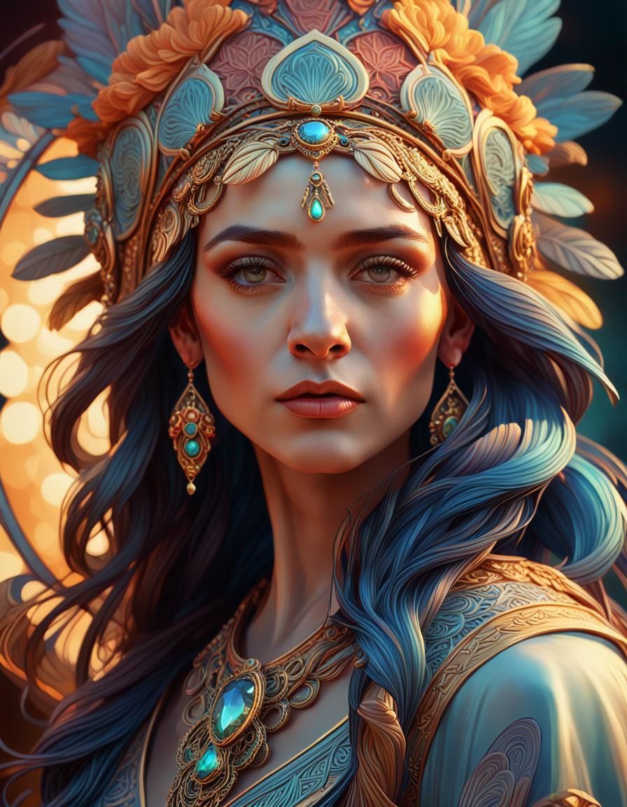 Art Nouveau Woman with Ethereal Lighting