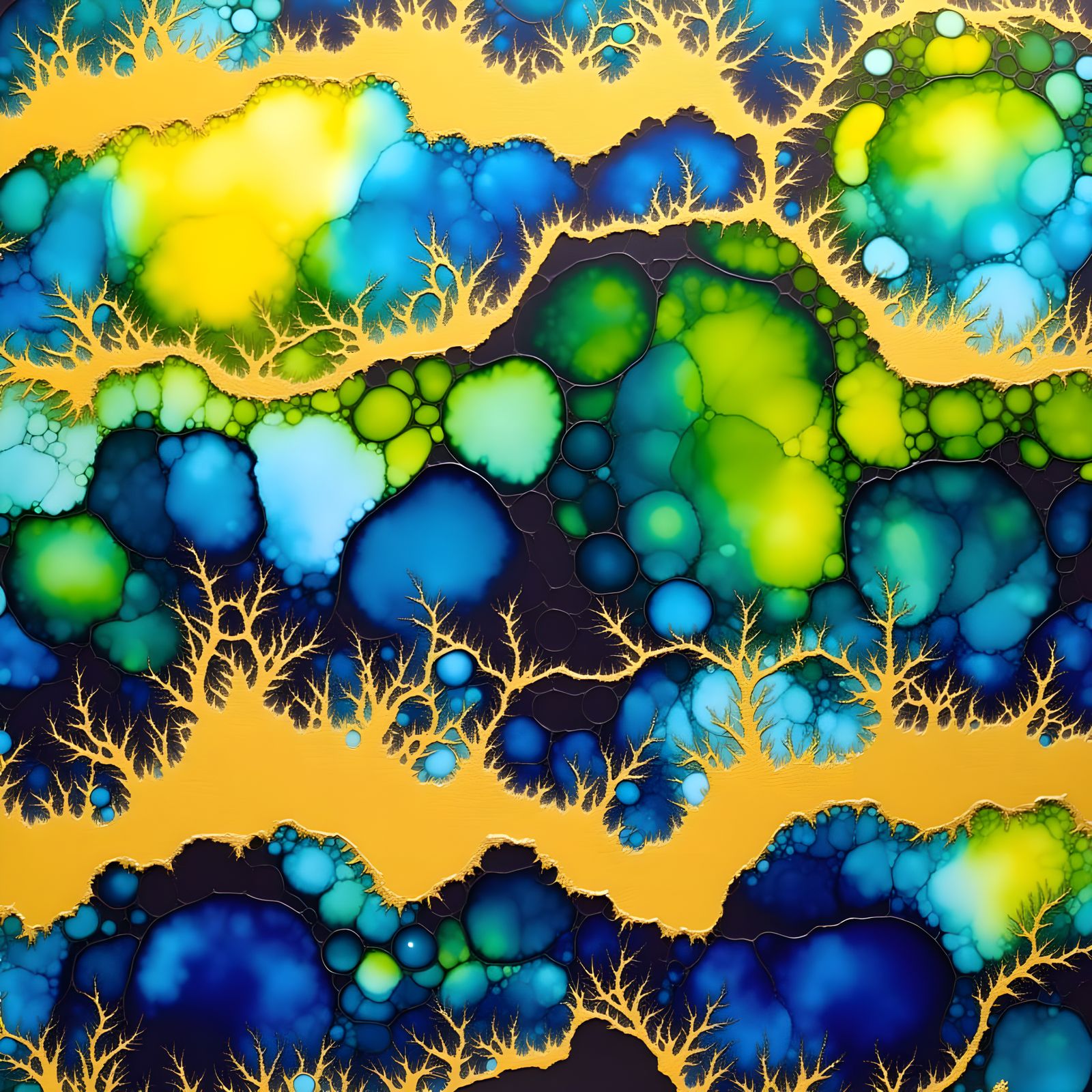 Colorful Alcohol Ink Swirls with Gold and Lava