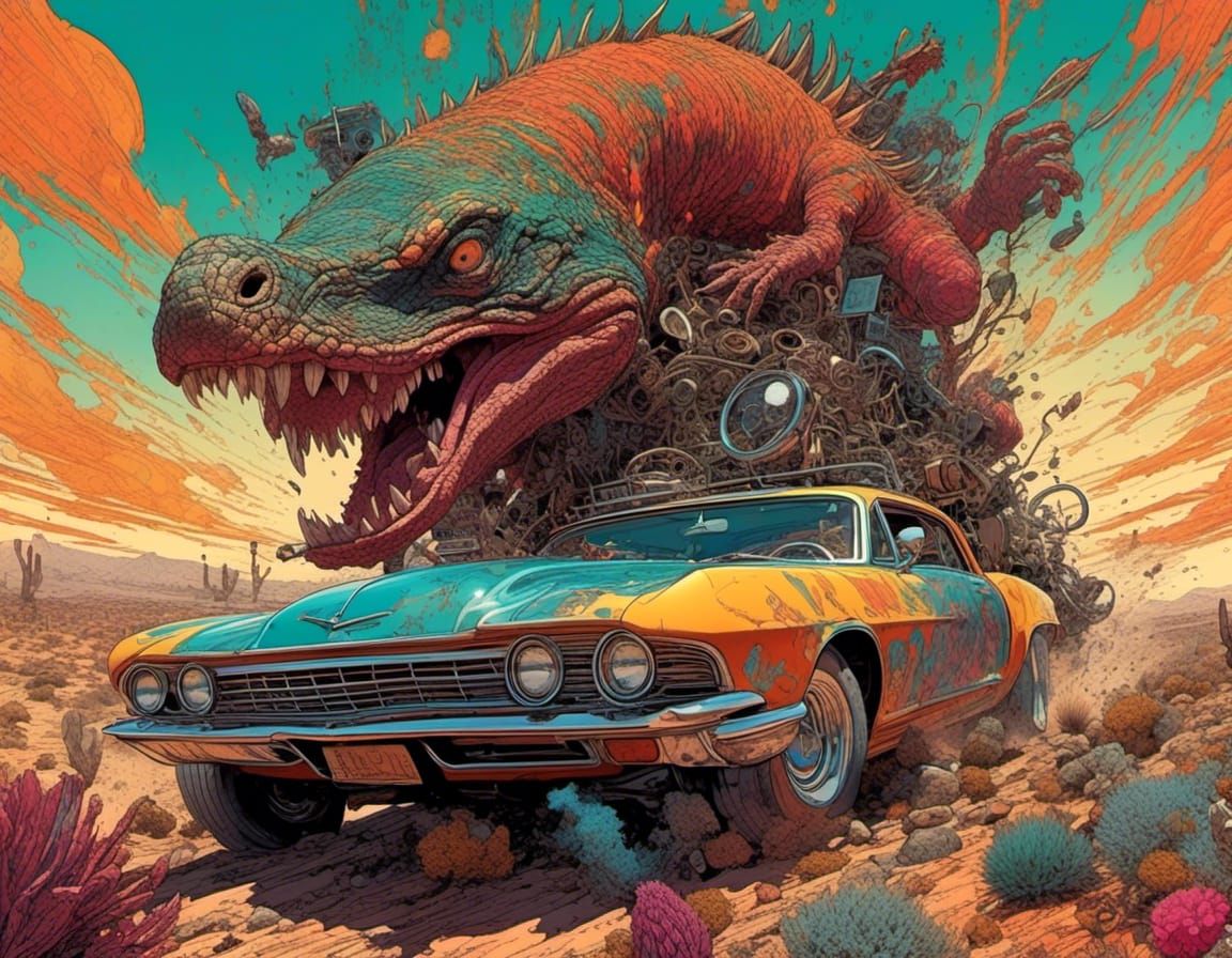 Psychedelic Hotrod in Photorealistic Style