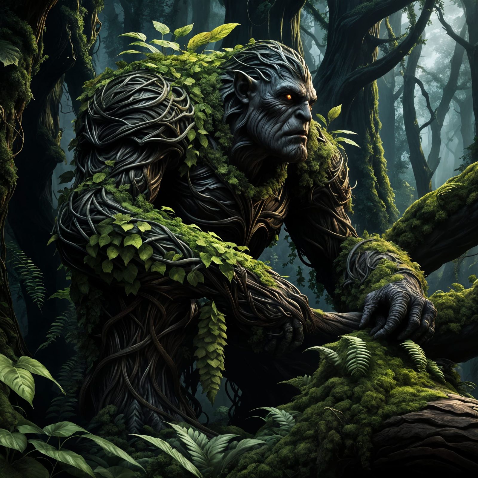 Vine-Covered Forest Golem in Dark Forest