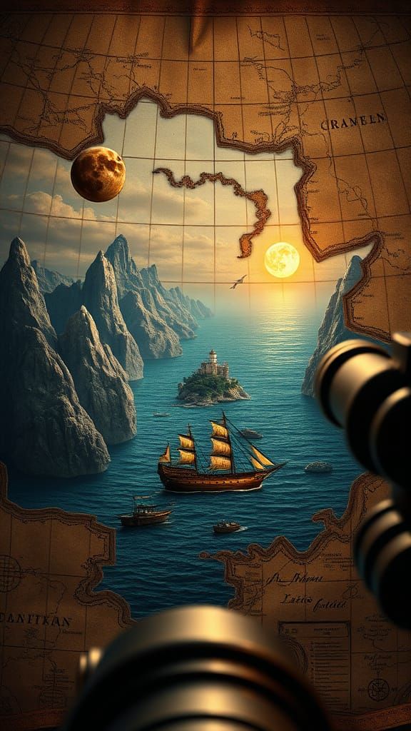 Mystical Treasure Map in Dark Fantasy Style