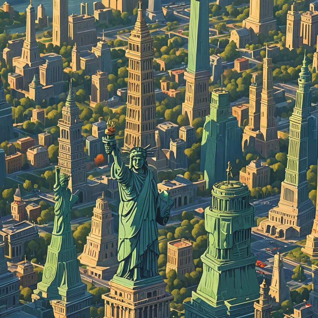 Fantastic Cityscape with World Landmarks, Matte Painting