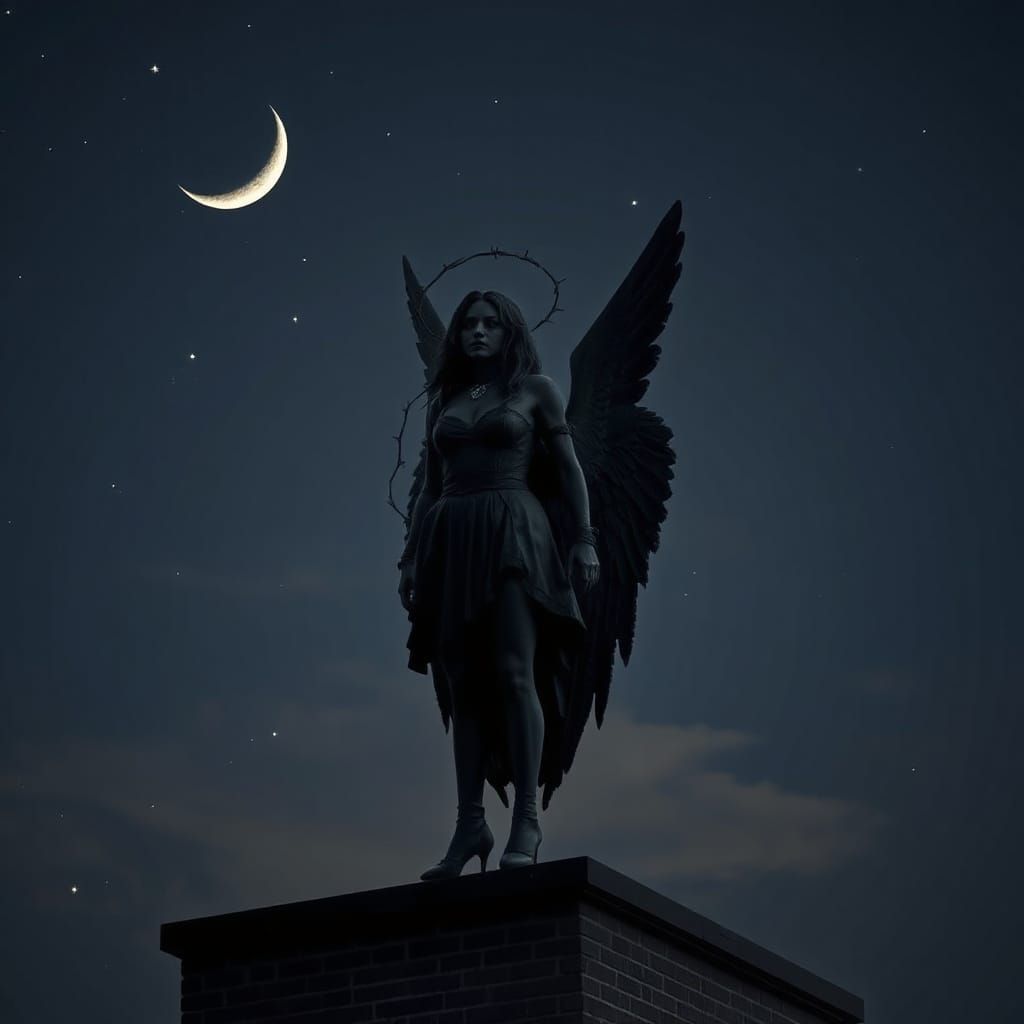 Dark Baroness Angel on Building at Night