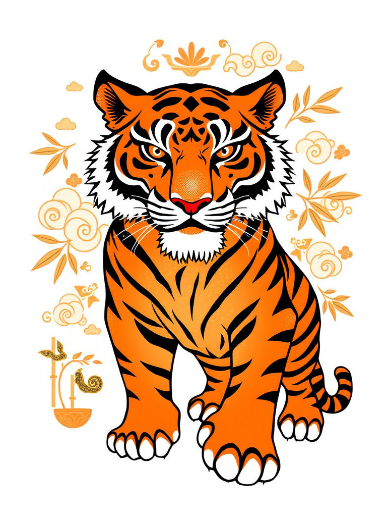Chinese Zodiac Tiger Illustration in Traditional Style