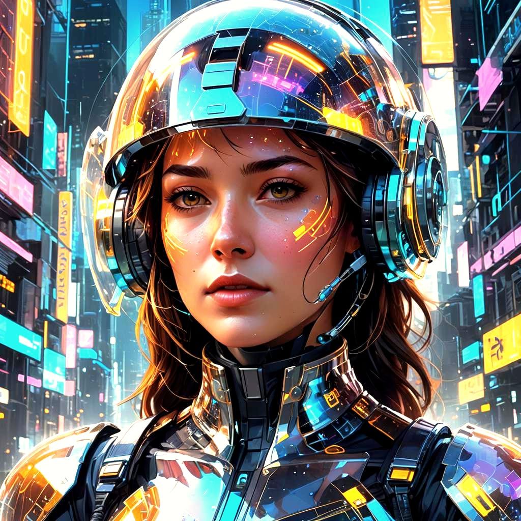 AI Woman in Cyber-Utopian Digital Landscape
