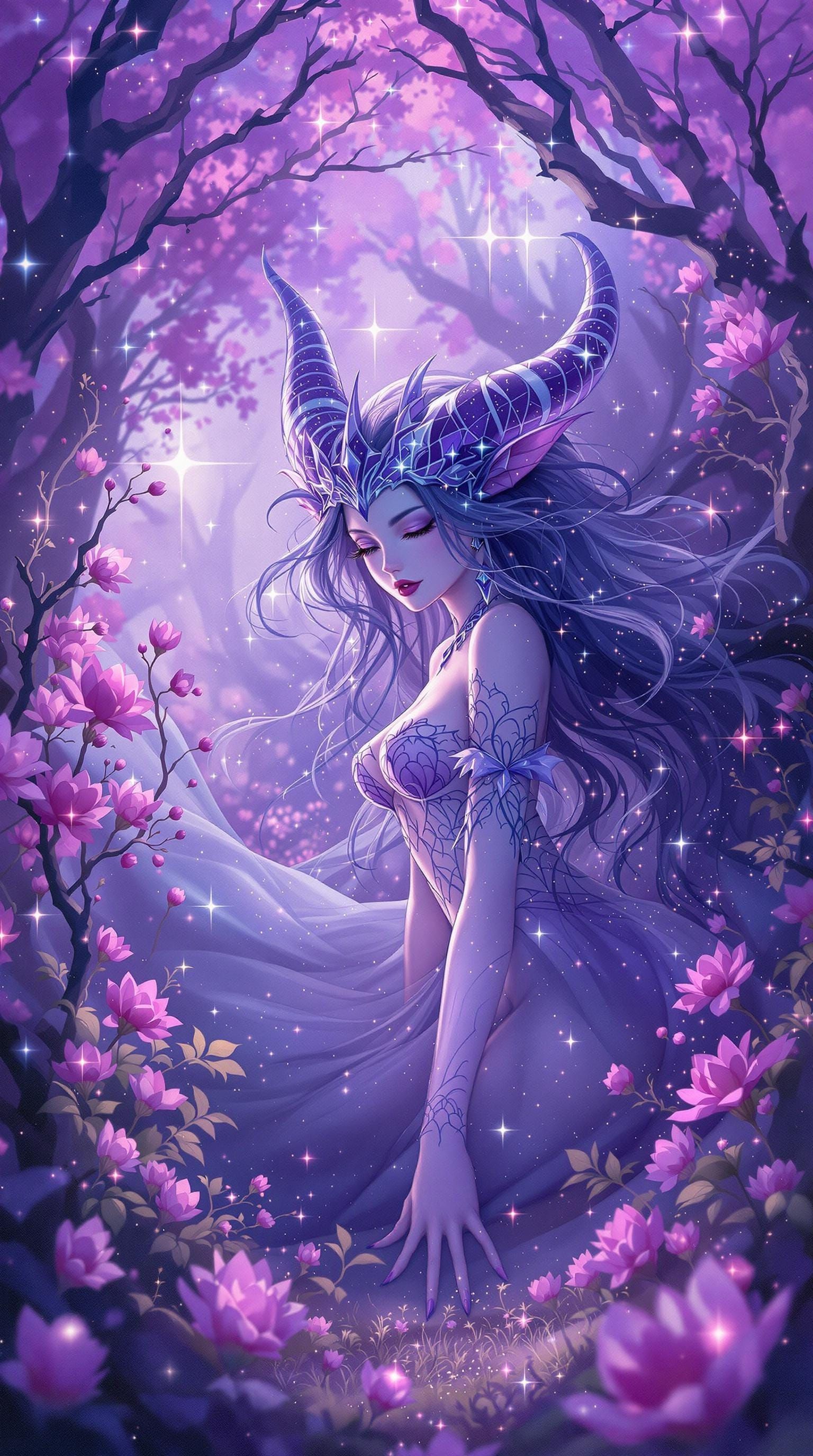 Whimsical Märchenwesen in Vibrant Purple Märchenwelt