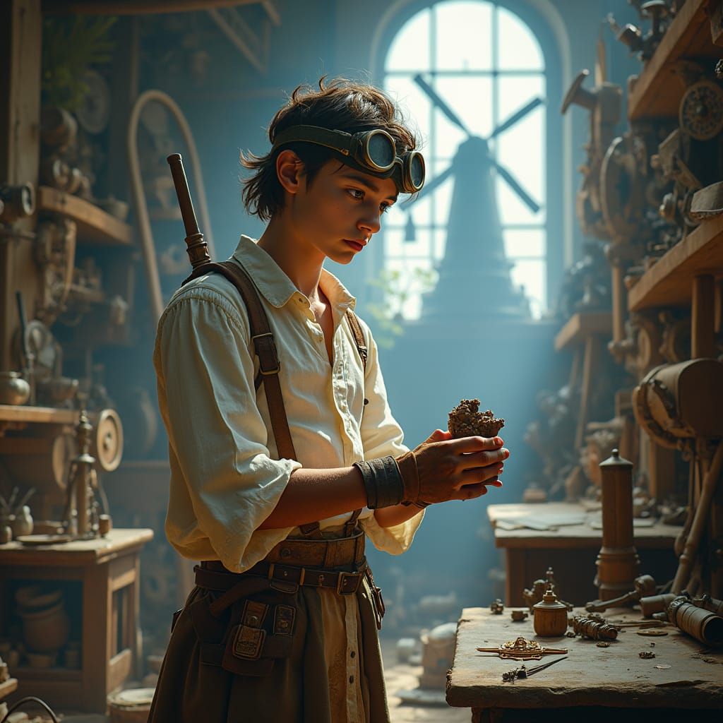 Medieval Inventor's Workshop in Dreamlike Style