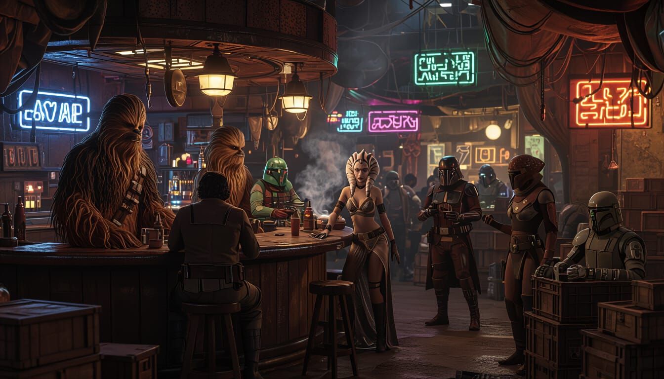 Crowded Mos Eisley Market with Alien Patrons