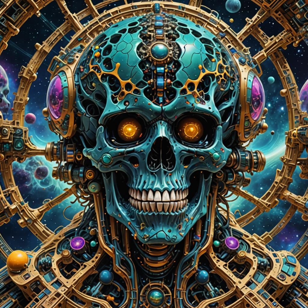 Synchronized Chaos: Mandelbulb Fractal Alien Skull