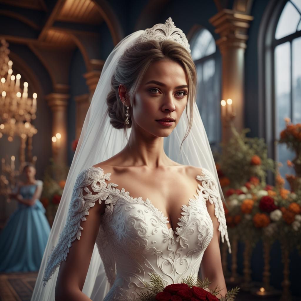 Bride in Wedding Portrait, Detailed Fantasy Concept Art