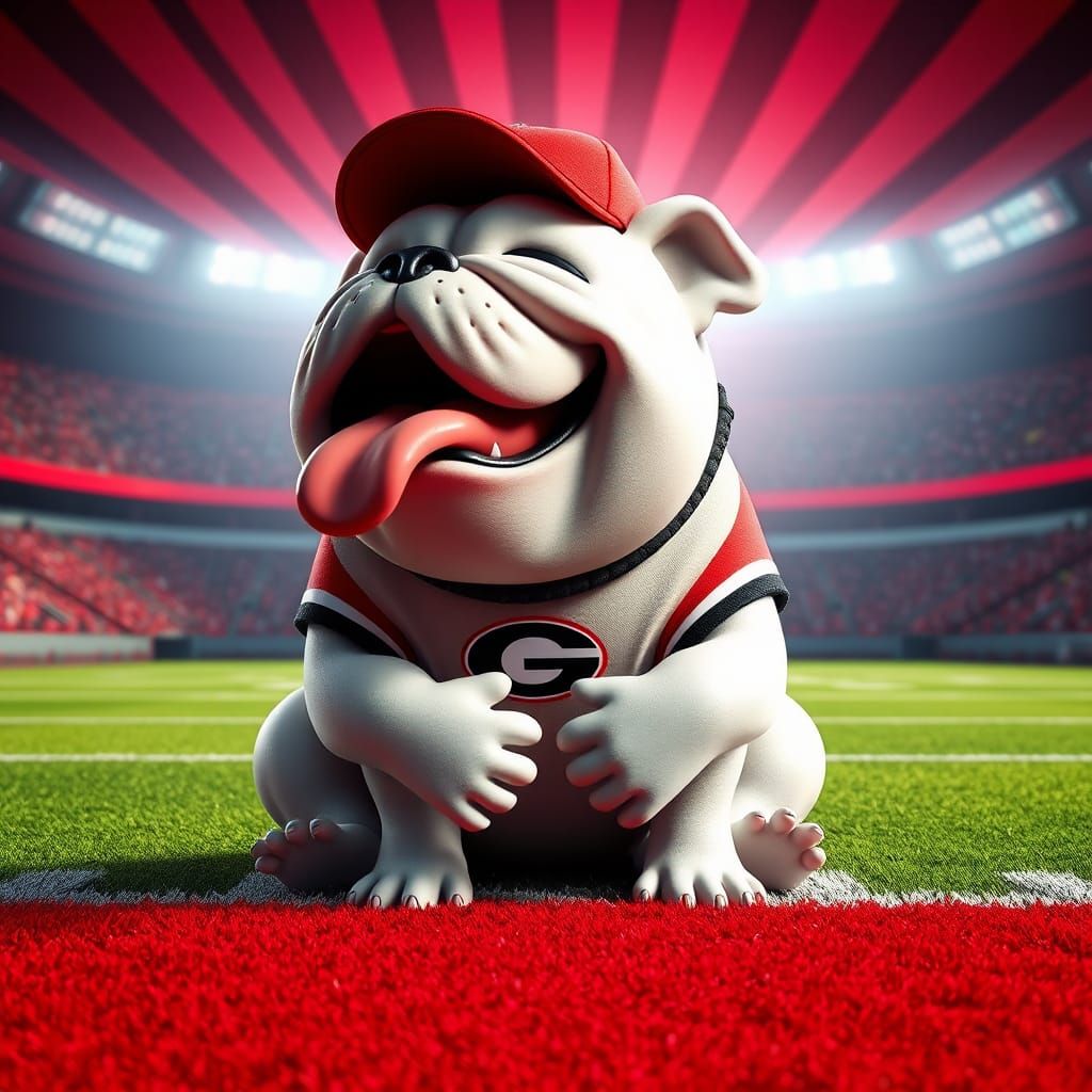 Laughing Bulldog on Football Field in 3D Style