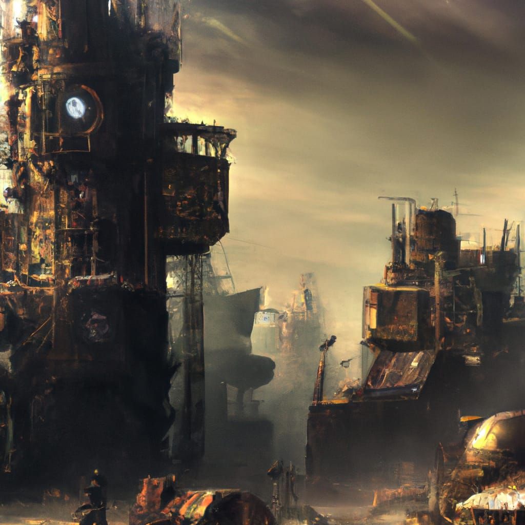 Cyberpunk Ghost Town at Golden Hour