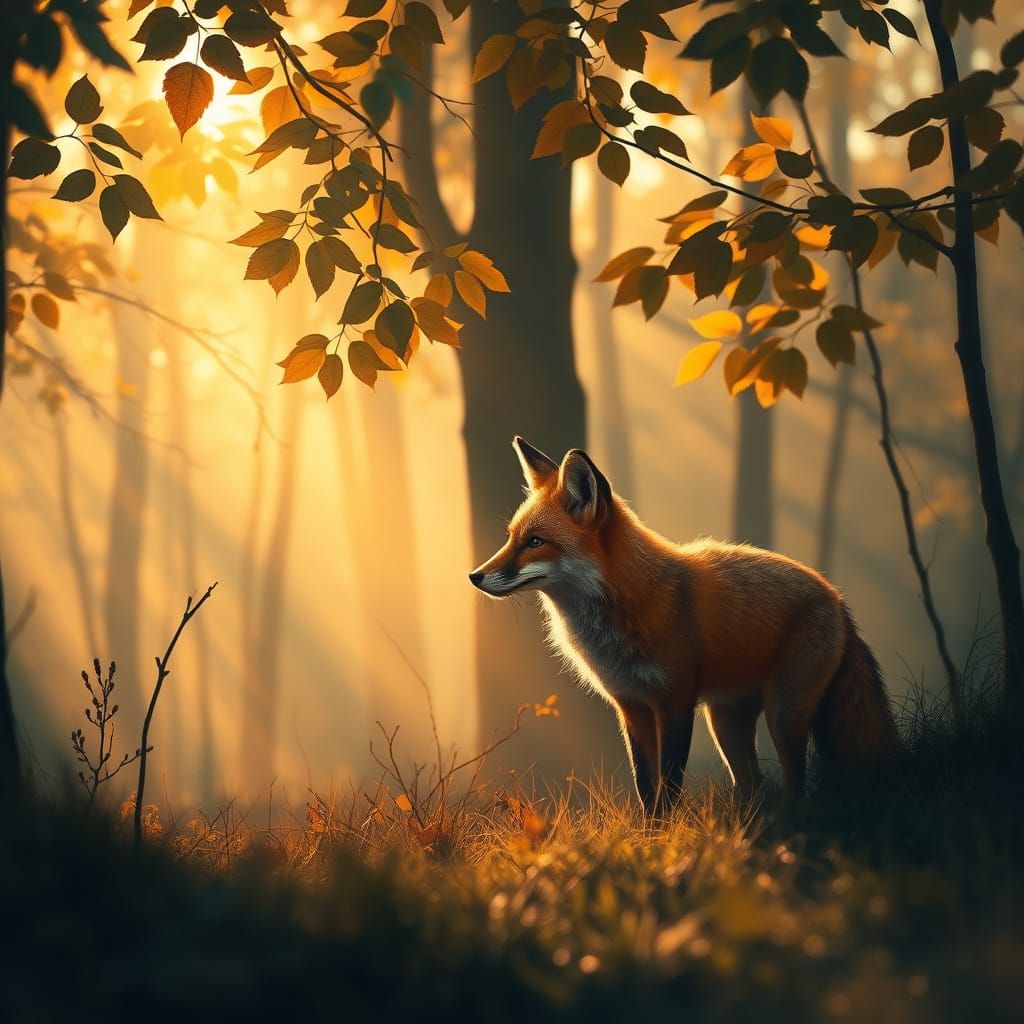 Red Fox in Misty Forest: Painterly Style