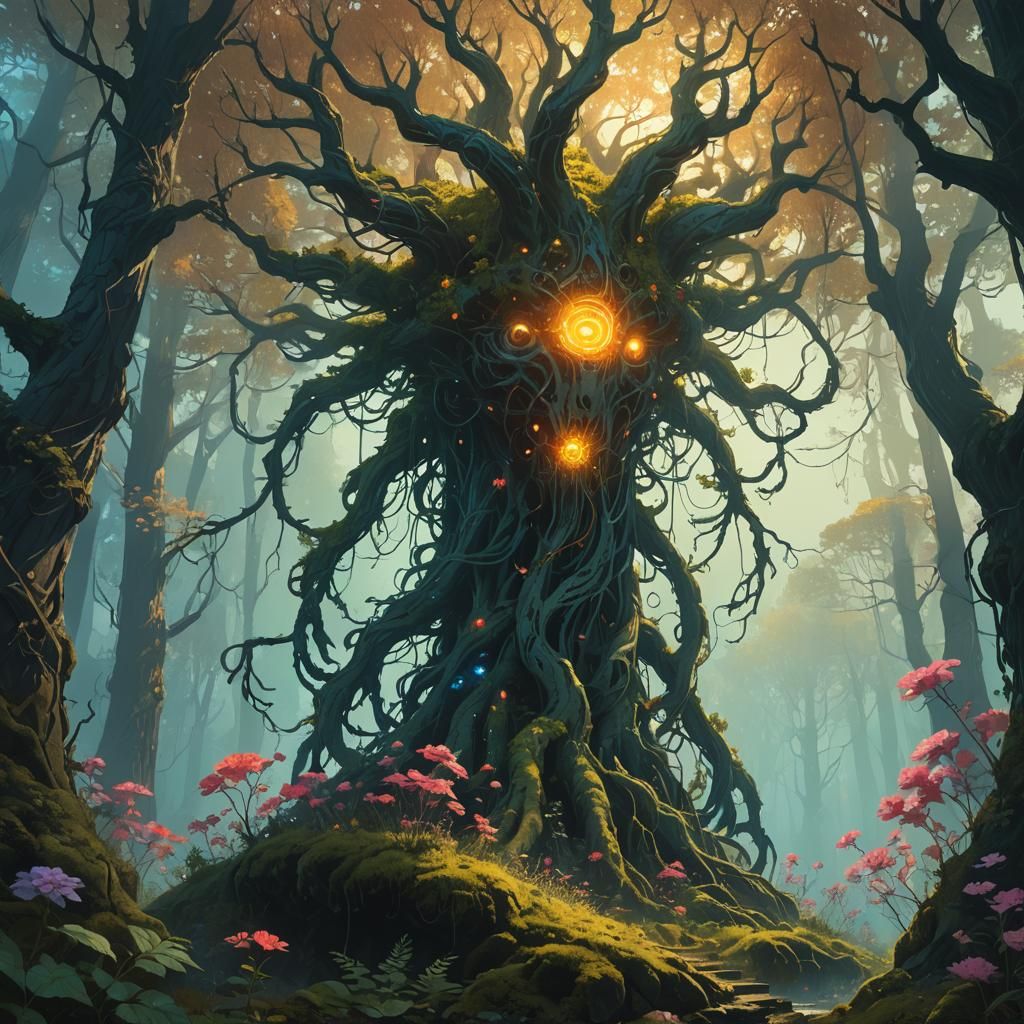 Glowing Entity in Mystical Forest Concept Art