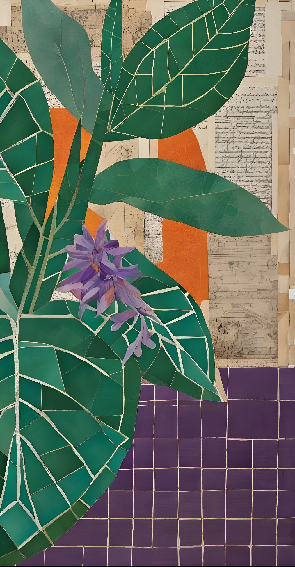 Purple Collage of Flowering Plant in Abstract Style