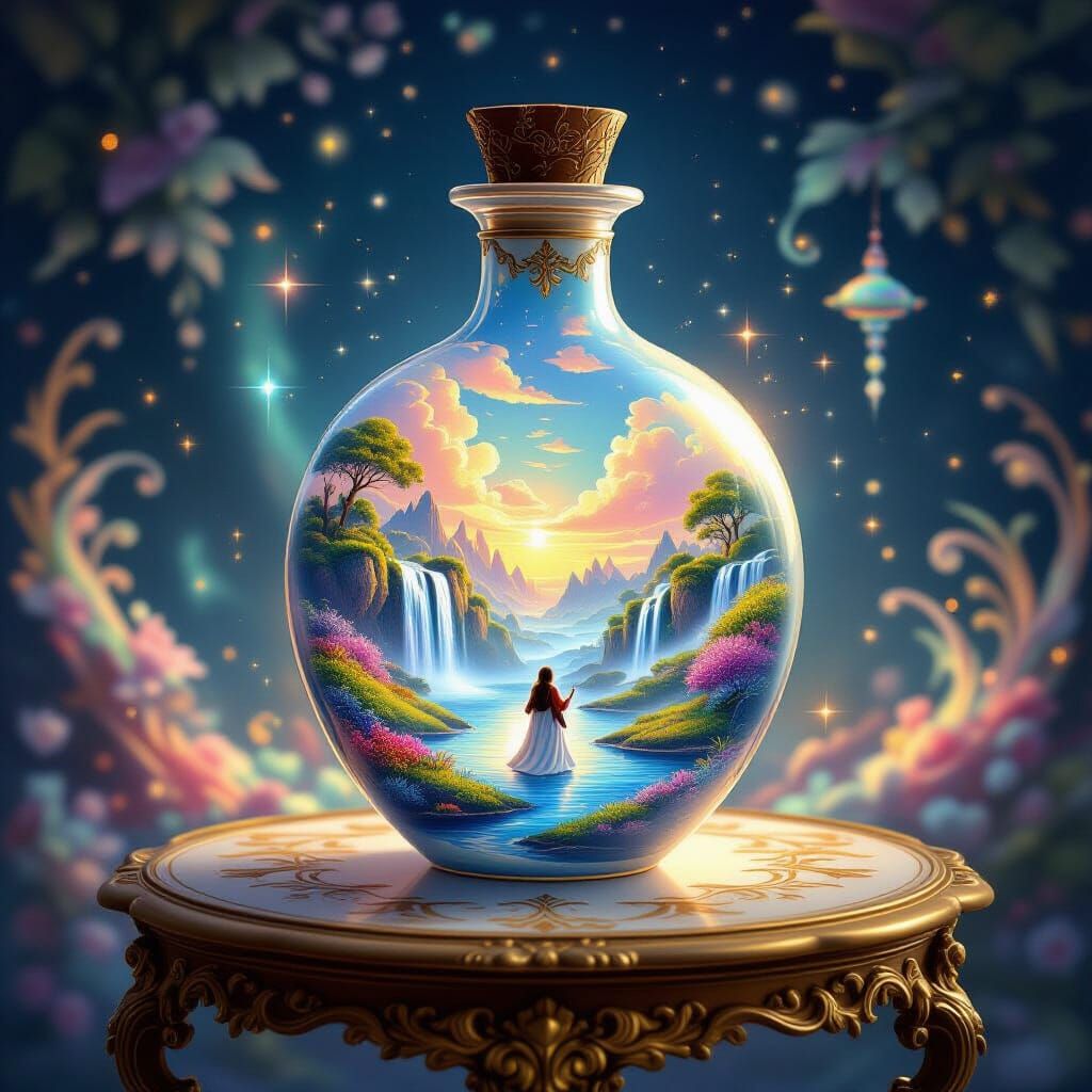 Miniature Dreamscape in a Bottle, Baroque Style