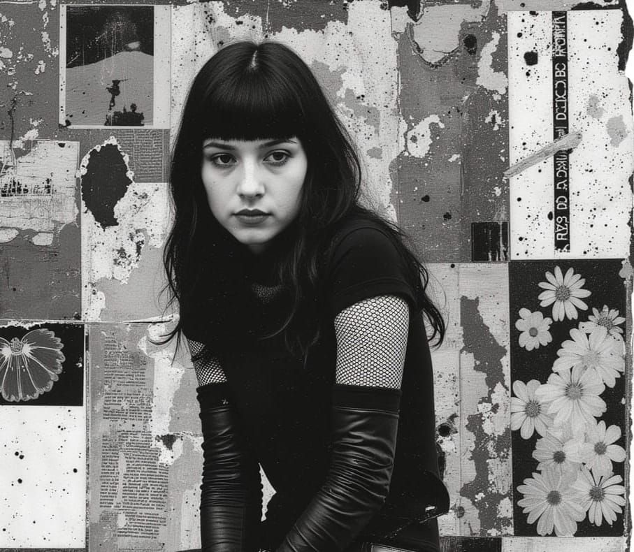 Gothic Teen in Scrapbook Style Photograph