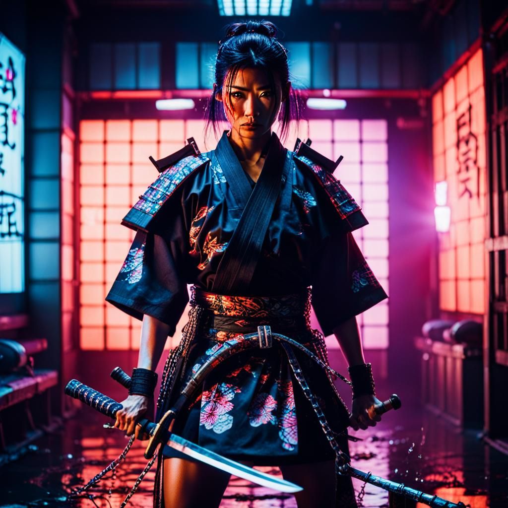 Samurai Woman with Katana in Cinematic Style