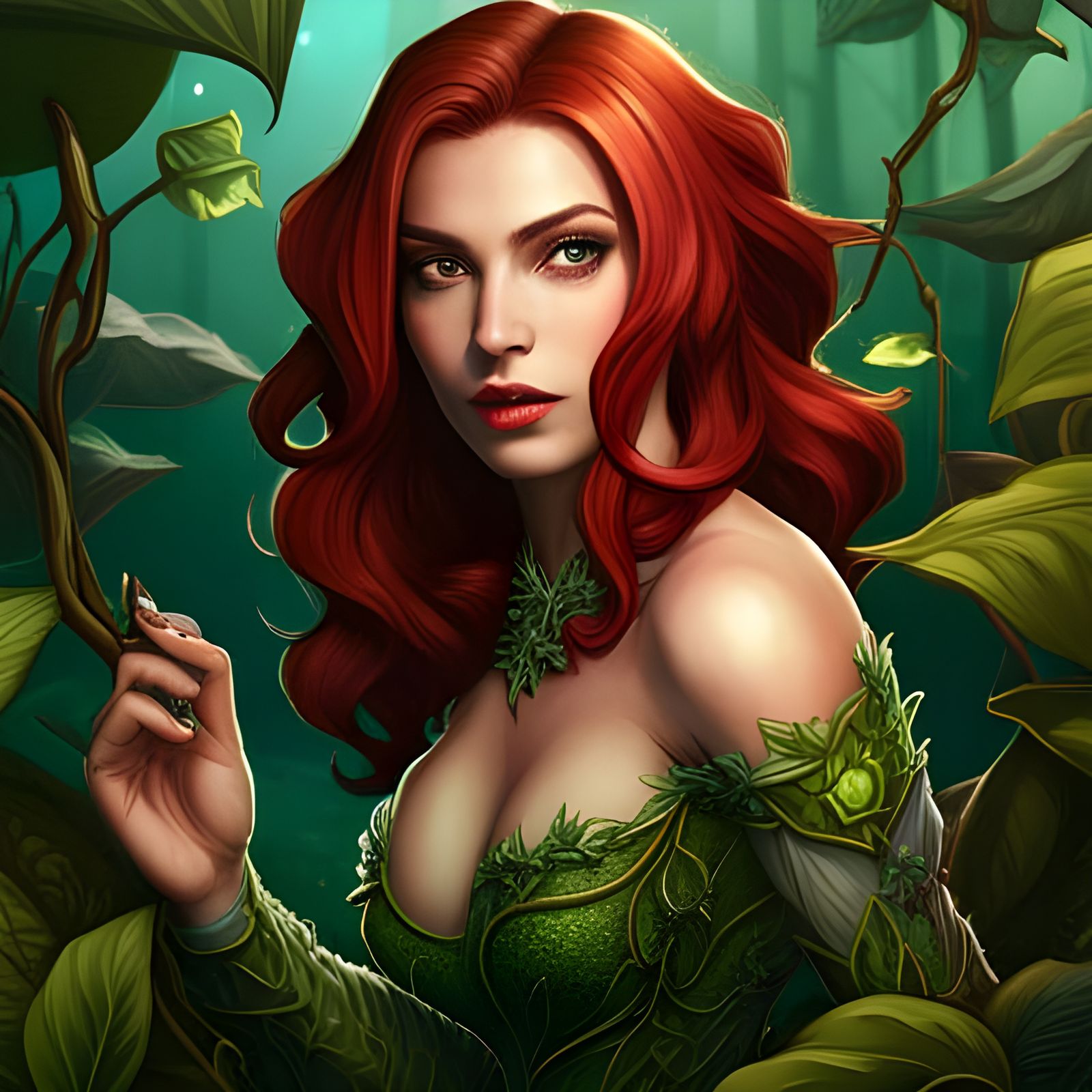 Poison Ivy Portrait with Vines and Flowers