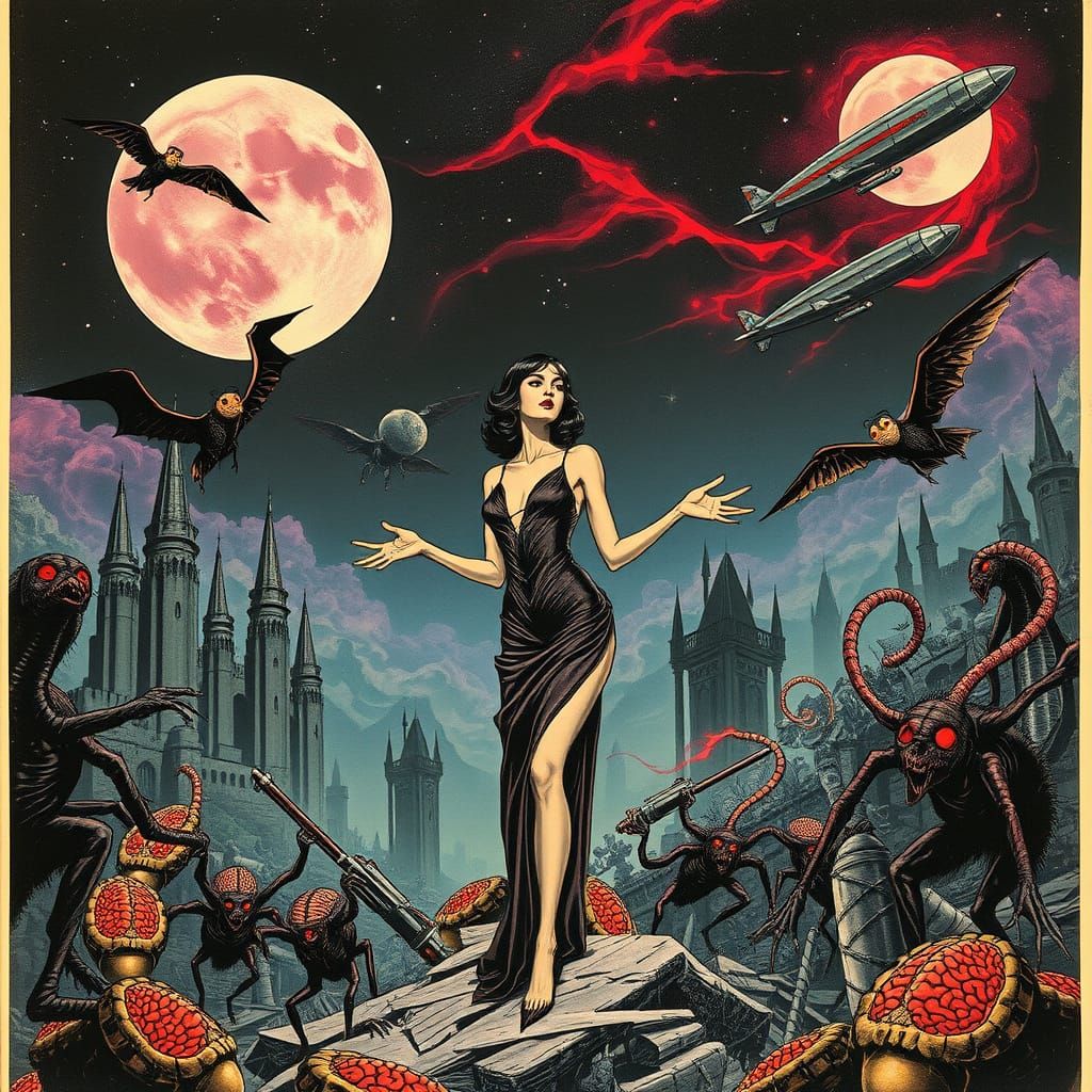 Gothic Horror Pulp Cover with Vampire Flapper