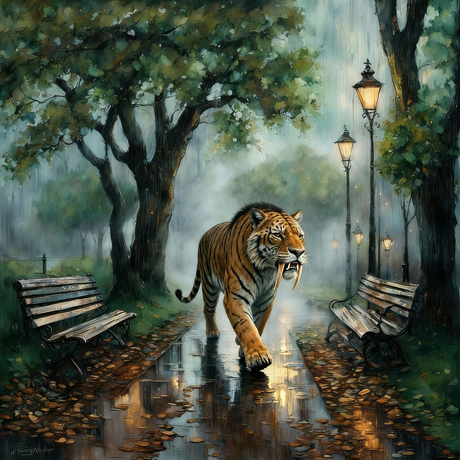 Smilodon Strolling In A Park