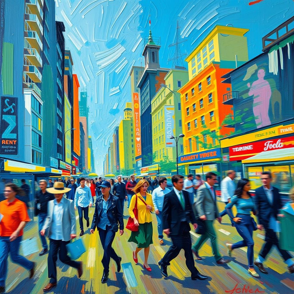 Vibrant Cityscape in Neo-Expressionist Style