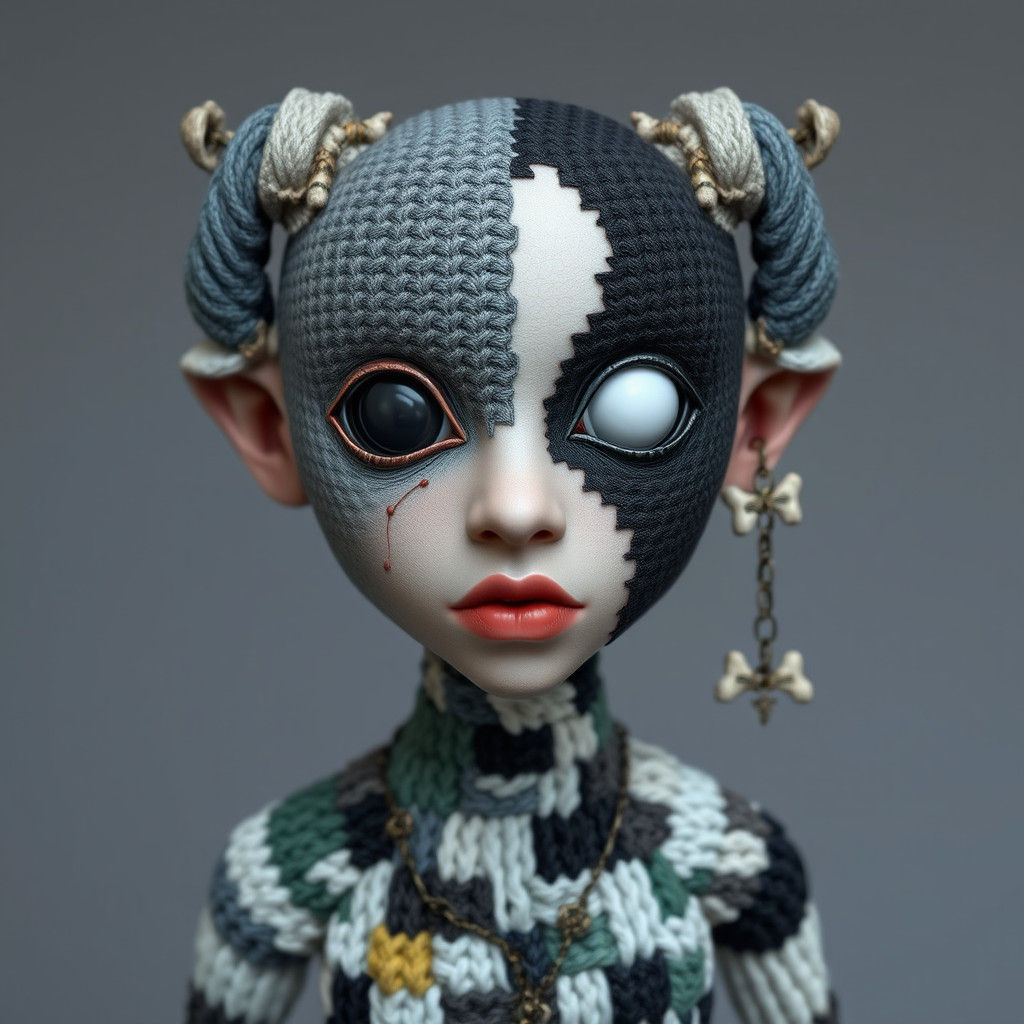 Mystical Knitted Being with Polymer Clay Face