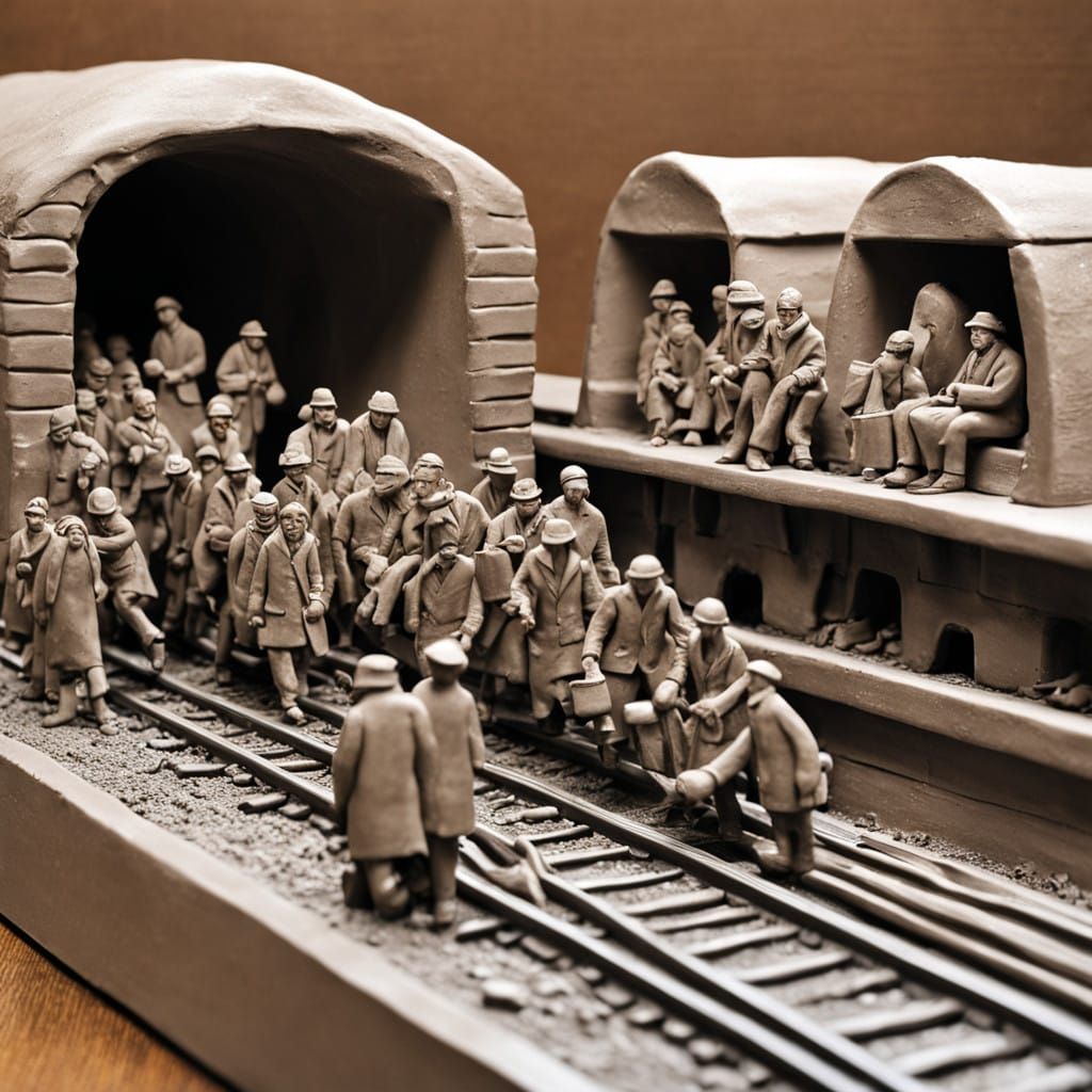 Detailed Clay Art Subway Train and Commuters Rushing to Work