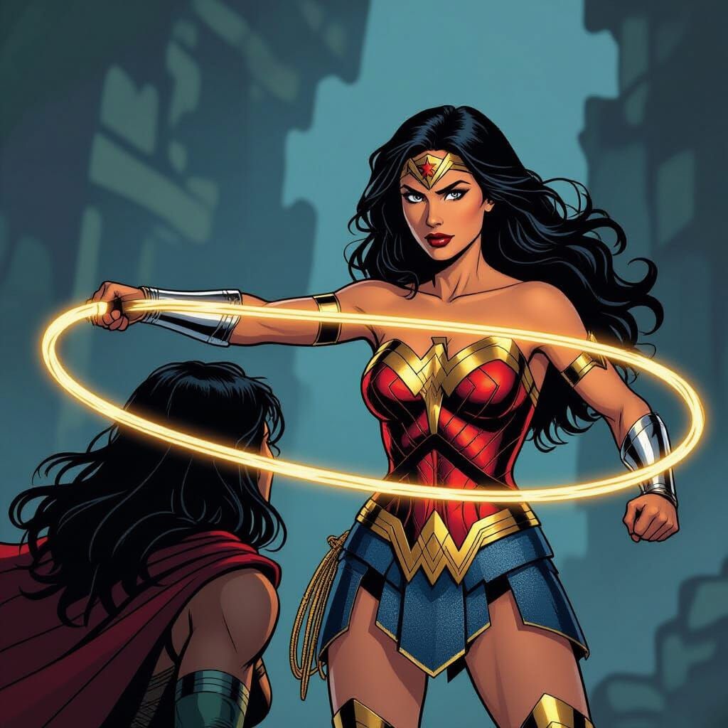 Wonder Woman Captures Villain with Golden Lasso