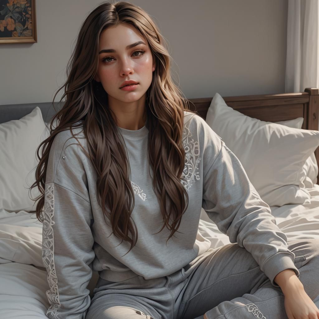 Girl in Laced Top: Art Nouveau Portrait