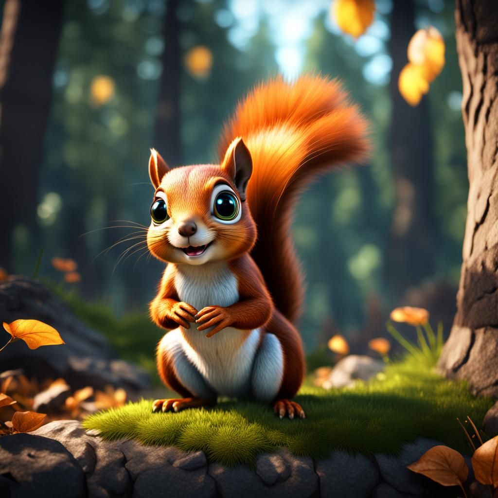 Squirrel with Big Eyes in 3D Cinematic Style