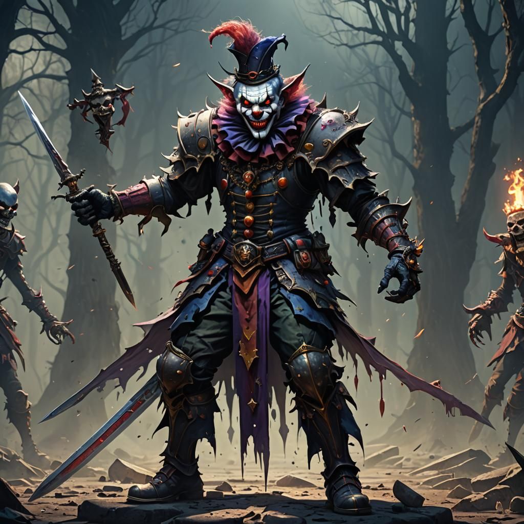 Shadow Demon Clown Swordsman in Detailed Matte Painting
