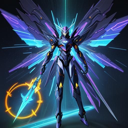Cyberpunk Astral Warrior with Mecha Wings